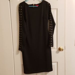 Jennifer Lopez Bodycon Black Dress LaceUp Long Sleeve Ribbed